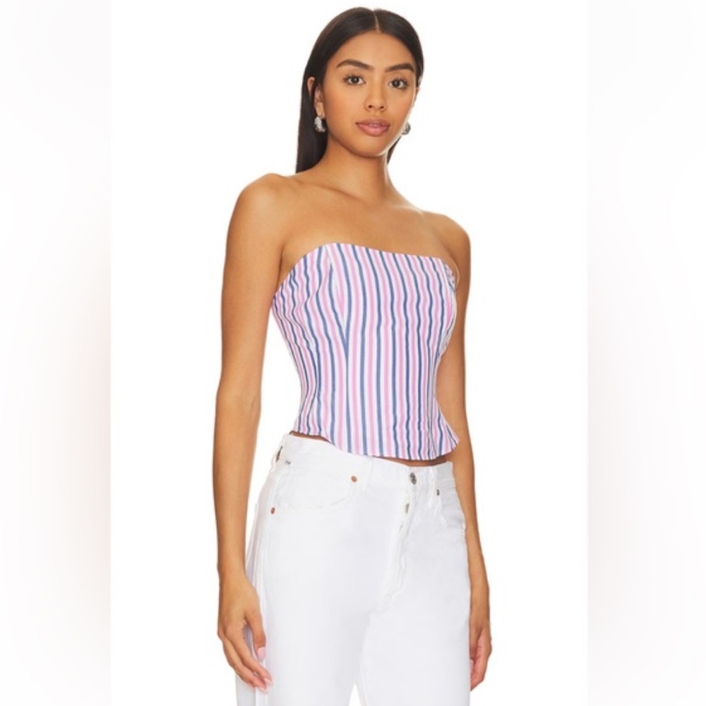 16. FAVORITE DAUGHTER Striped Strapless Top - Pink and Blue - Picture 2 of 3